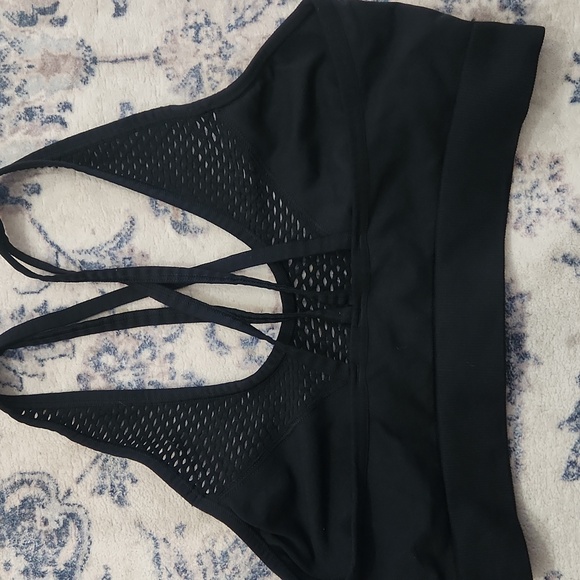 ♻️Victoria Secret Sport Mesh Front Strappy Back Bralette Light Size Large Black - Picture 3 of 6